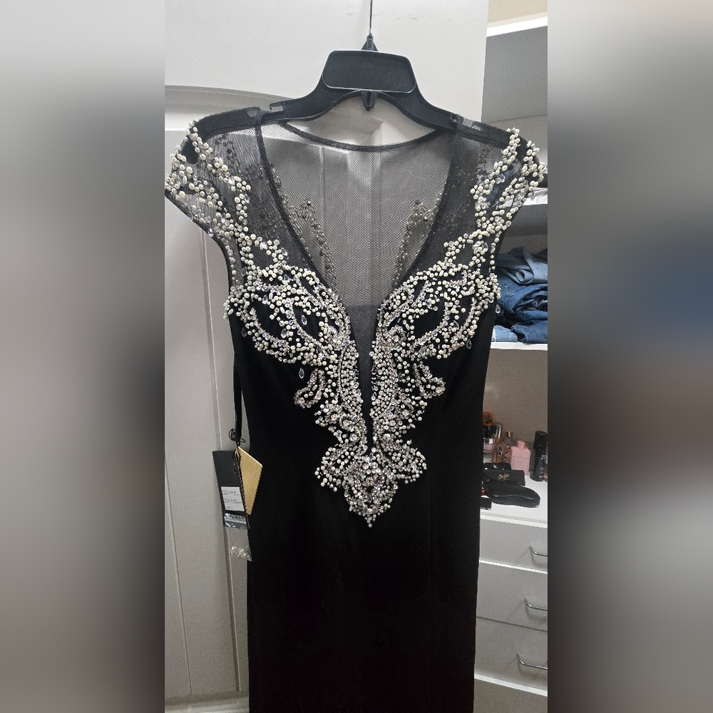 Elegant Black Embellished Designer Dress Alberto Makali